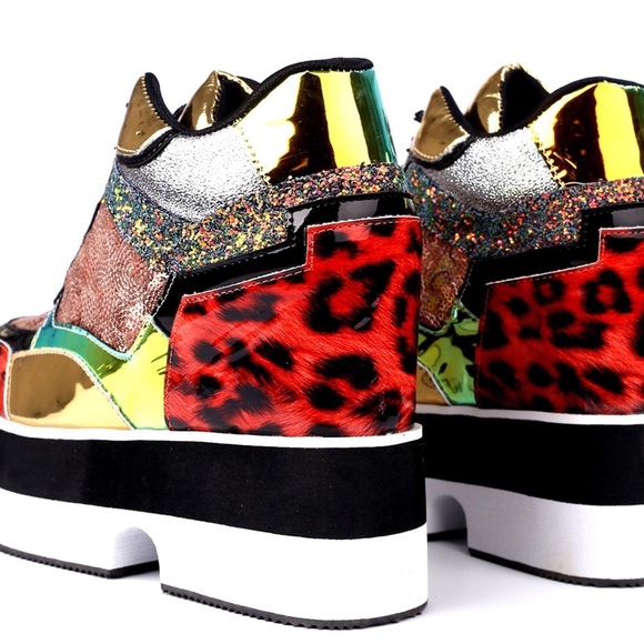 Sequin & Animal Print High Top Platform Sneakers - Picture 4 of 4